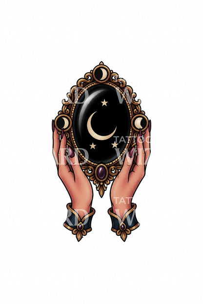 Obsidian Scrying Mirror Tattoo Design