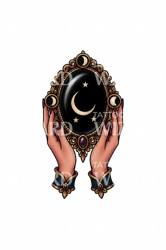 Design de tatuagem de espelho de obsidiana para adivinhação