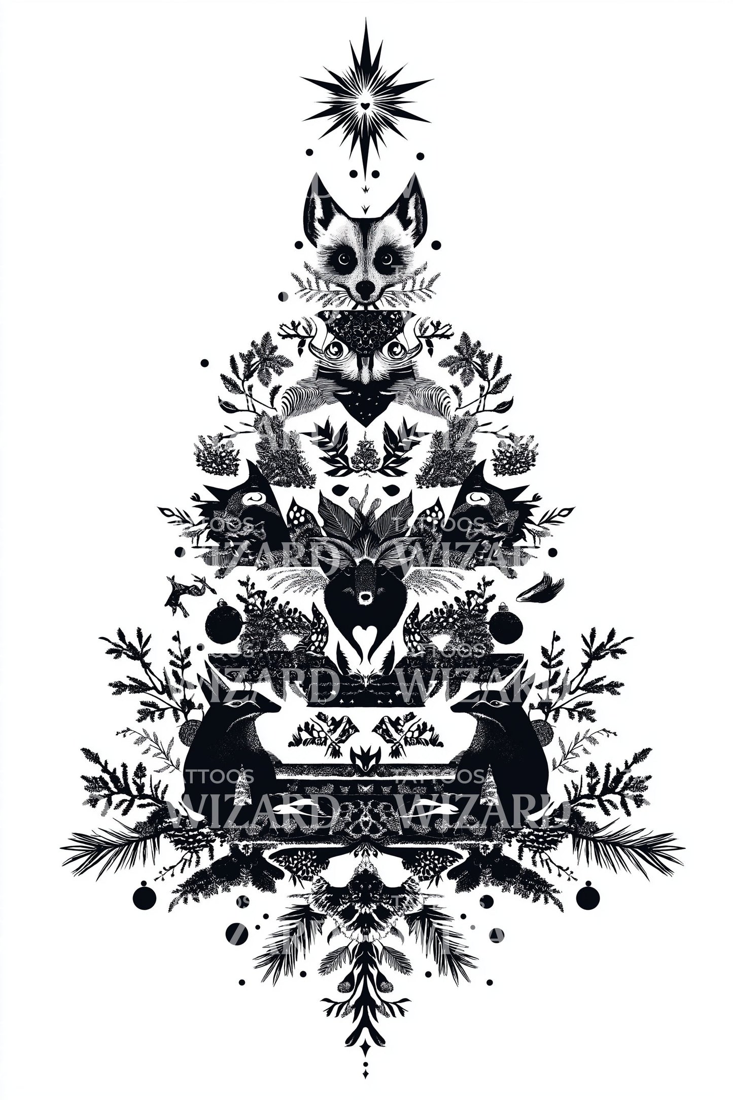 Occult Forest Christmas Tree Tattoo Design