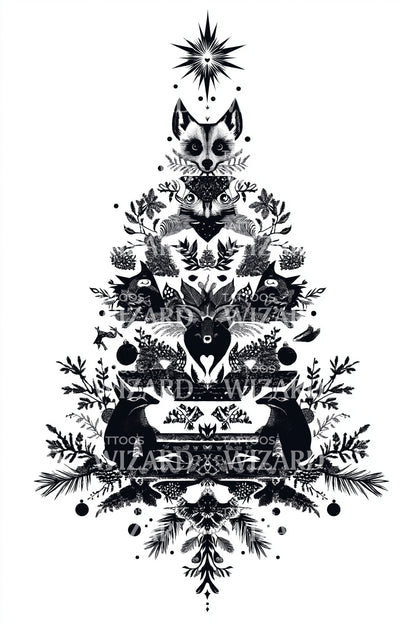 Occult Forest Christmas Tree Tattoo Design