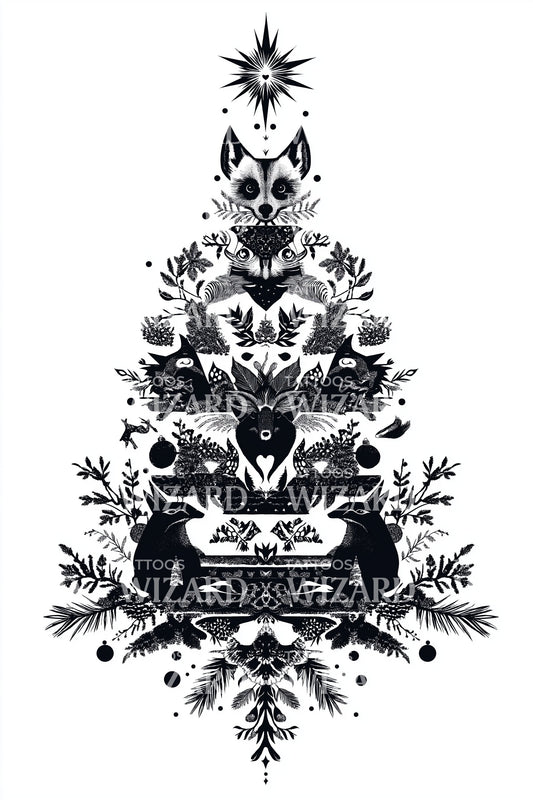 Occult Forest Christmas Tree Tattoo Design