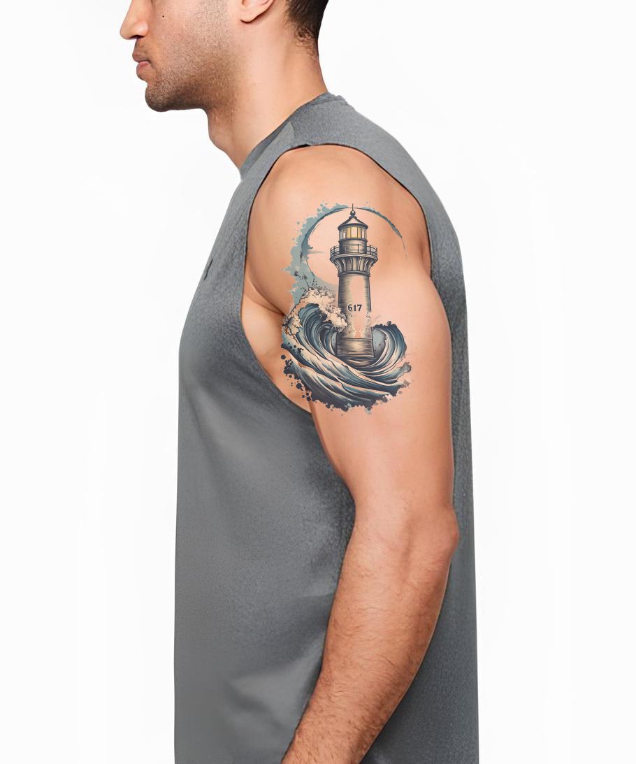 Boston 617 Ocean Beacon Tattoo Illustration
