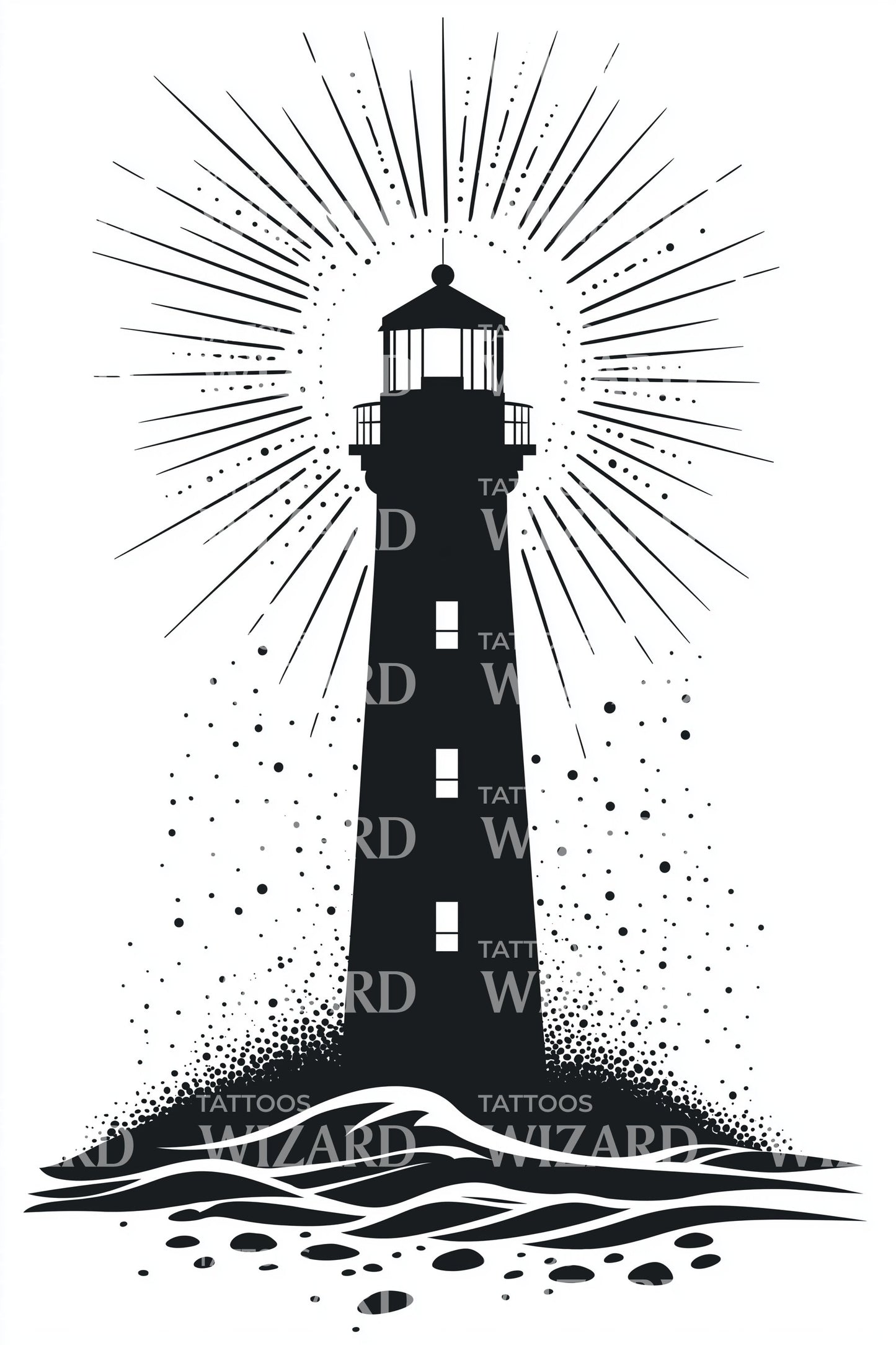 Ocean Beacon Waves Tattoo Design