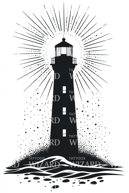 Ocean Beacon Waves Tattoo Design