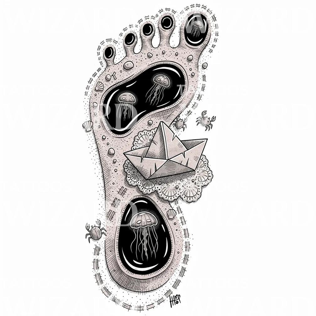Ocean Footprint Tattoo Design