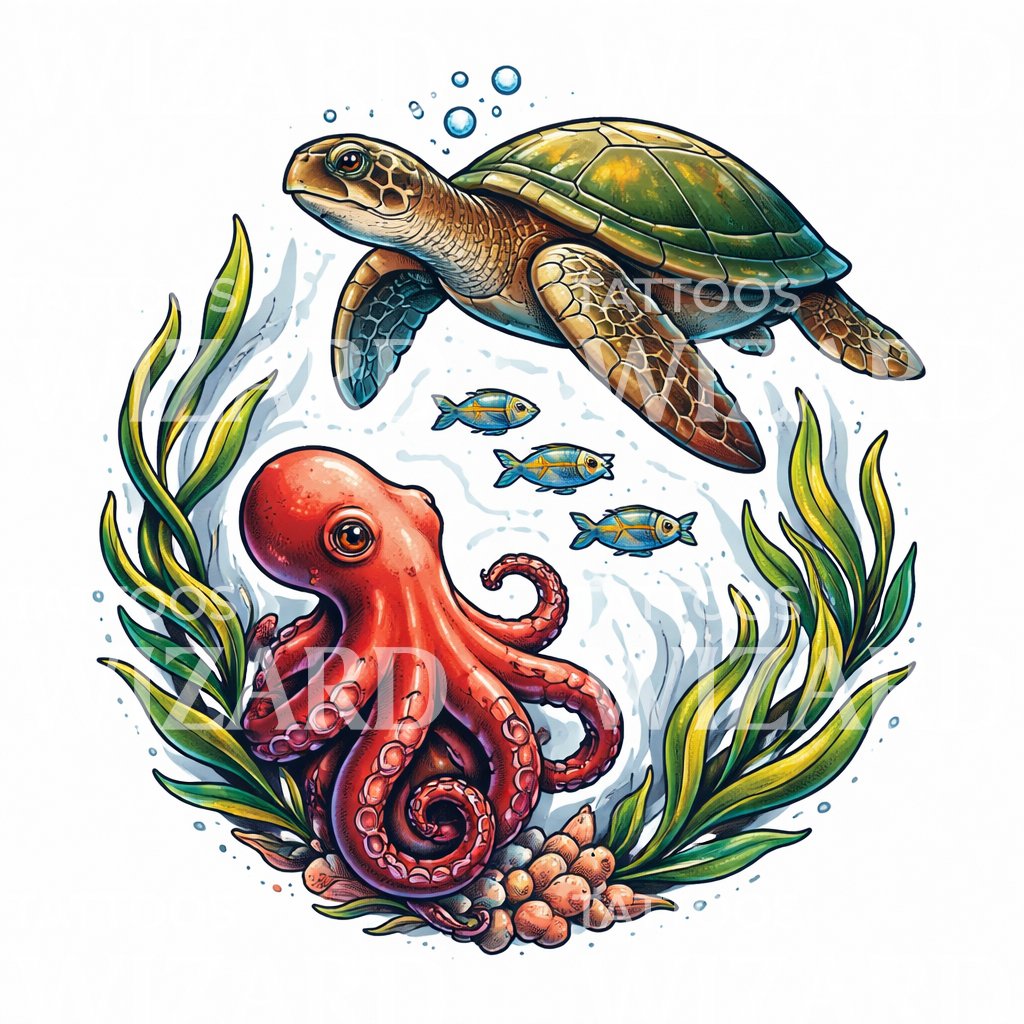Ocean Friends Tattoo Illustration