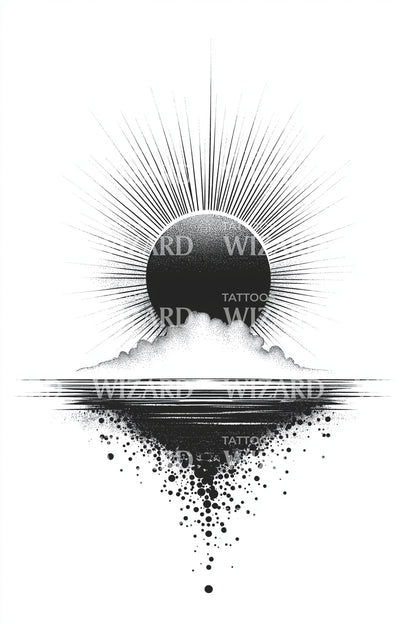 Ocean Horizon Sunburst Tattoo Design
