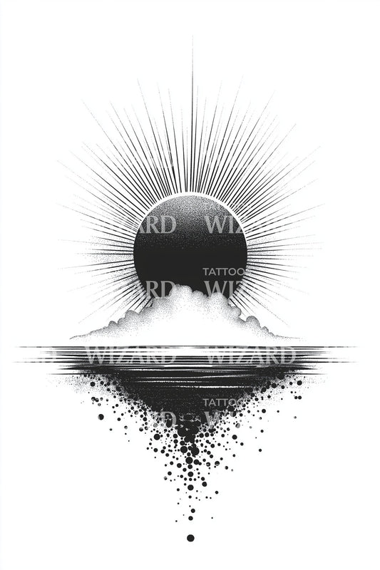 Ocean Horizon Sunburst Tattoo Design