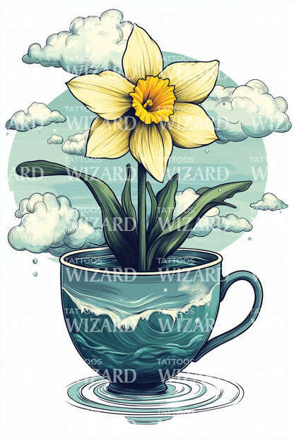 海洋杯水仙花纹身插图