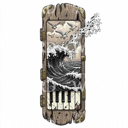Ocean Piano Portal Tattoo Design