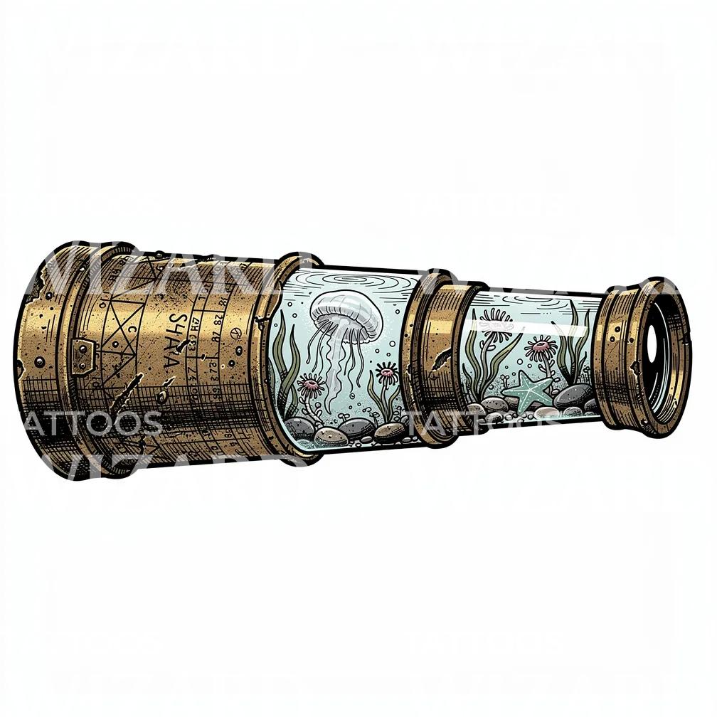 Ocean Spyglass Tattoo Illustration