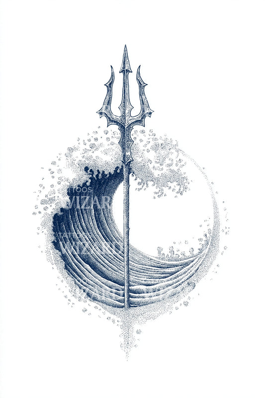 Design del tatuaggio cerchio tridente oceanico