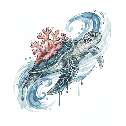 Ocean Turtle Splash Tattoo Design