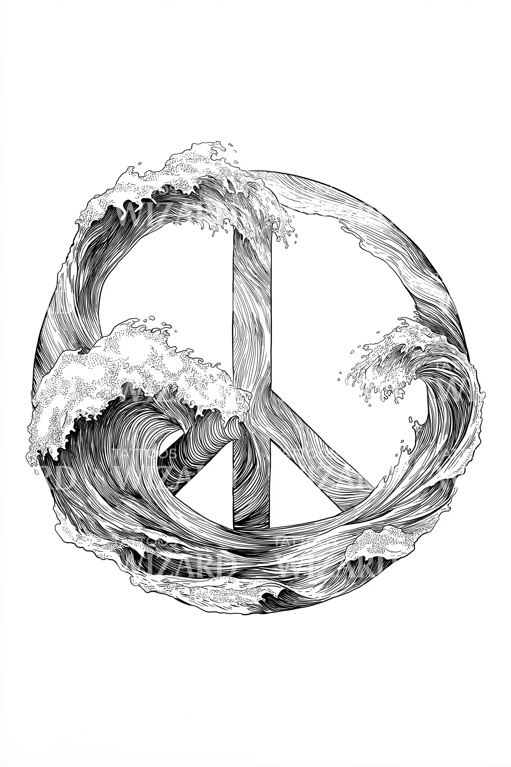 Ocean Wave Peace Emblem Tattoo Idea – Tattoos Wizard Designs