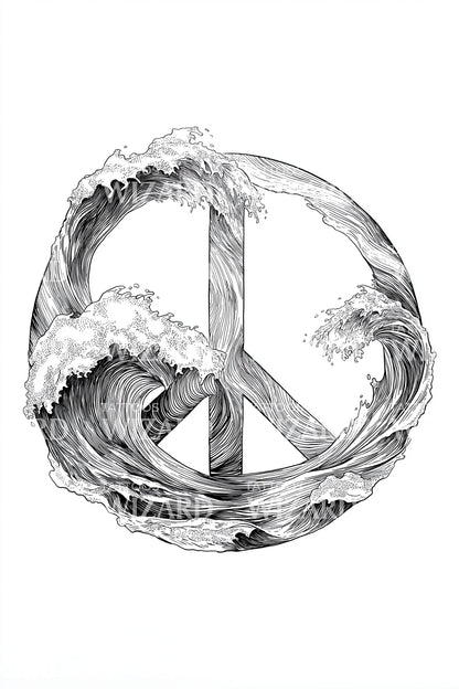 Ocean Wave Peace Emblem Tattoo Idea