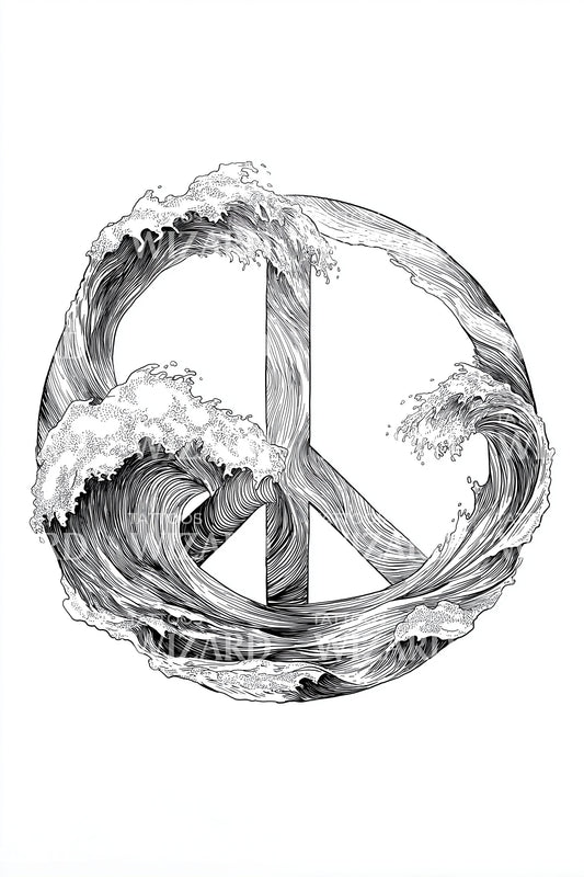 Ocean Wave Peace Emblem Tattoo Idea