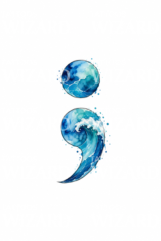 Ocean Wave Semicolon Watercolor Tattoo Design