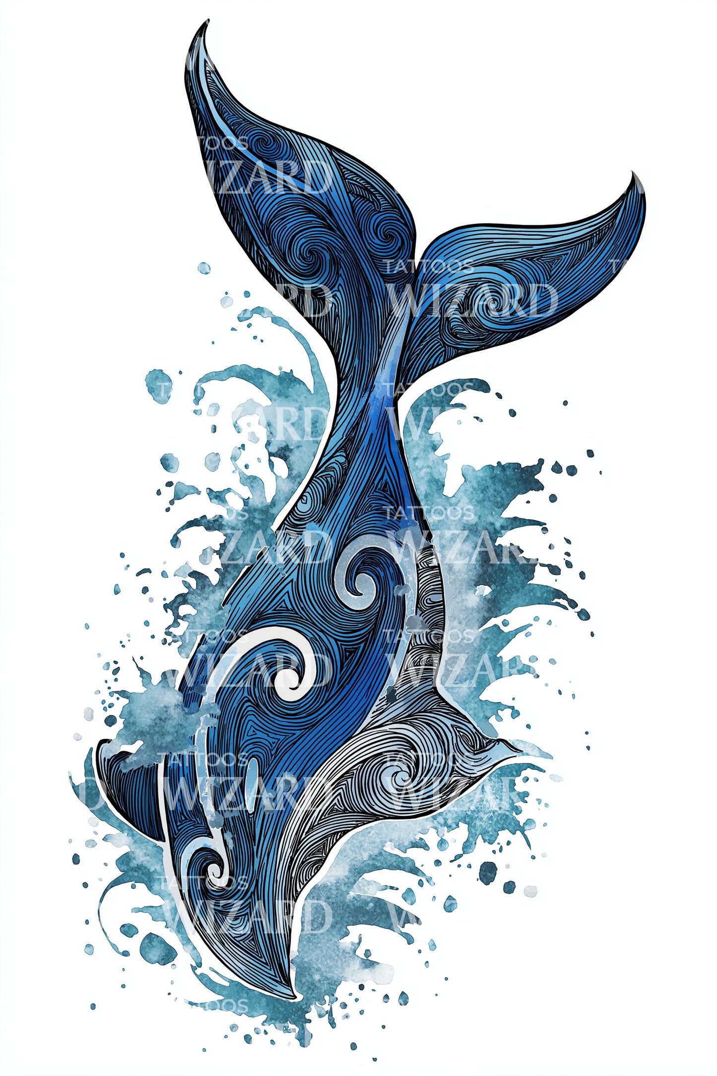 Ocean Whale Tail Tattoo Illustration