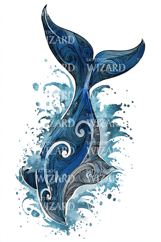 Ocean Whale Tail Tattoo Illustration