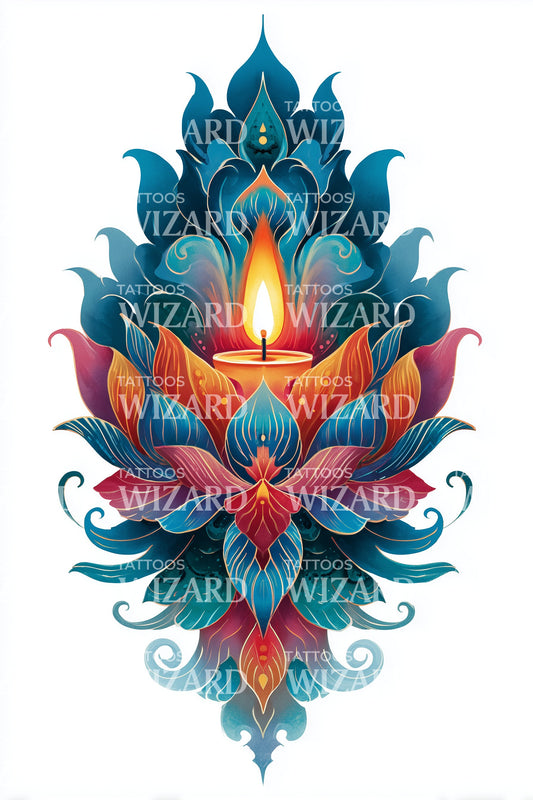 Oceanische Lotus Baken Tatoeage Ontwerp