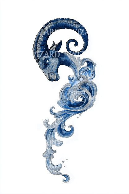 Desenho de Tatuagem Cavalo-Marinho Oceânico