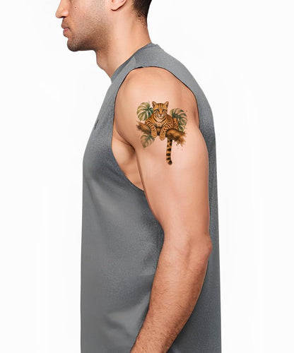 Ocelot Watching from a Branch Tattoo Design