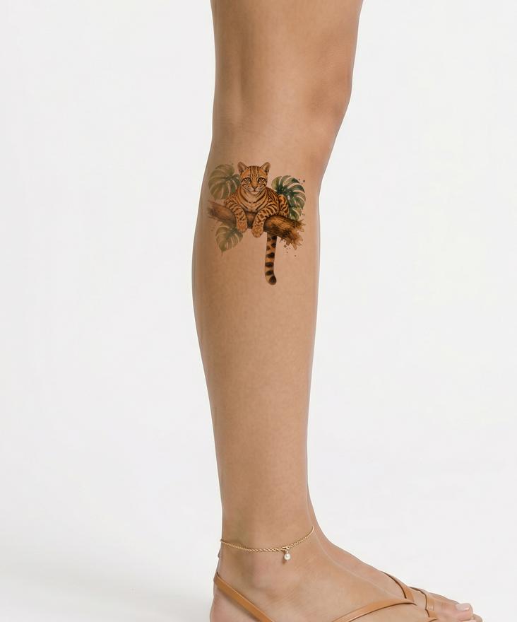 Ocelot Watching from a Branch Tattoo Design