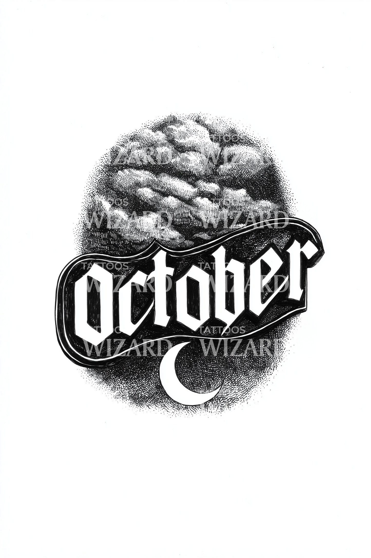 October Lunar Sphere Script Tattoo Design