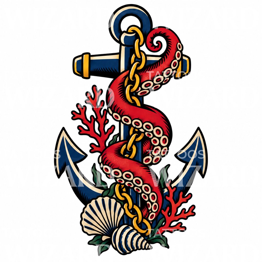 Desain Tato Gurita dan Jangkar