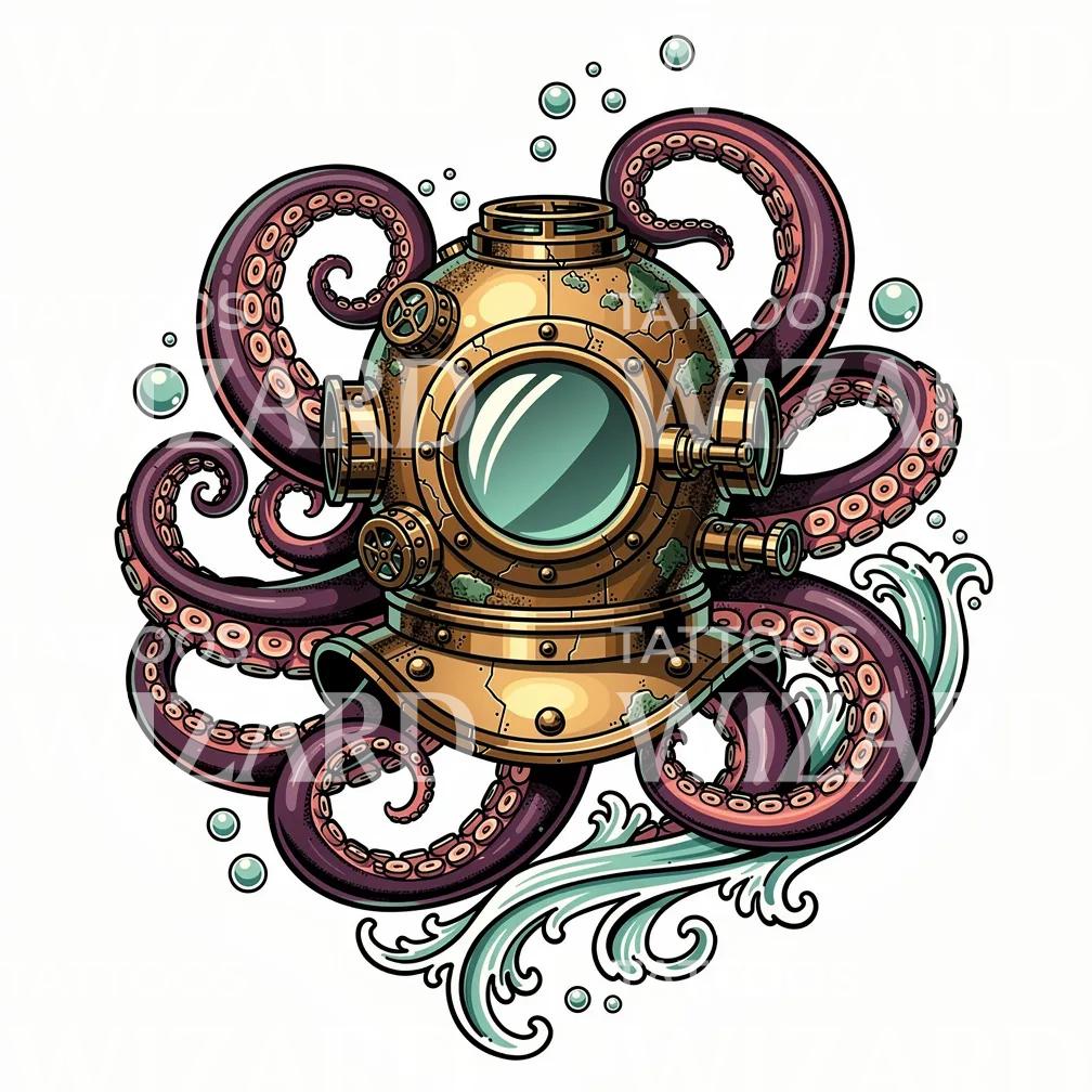 Octopus Diving Helmet Tattoo Design