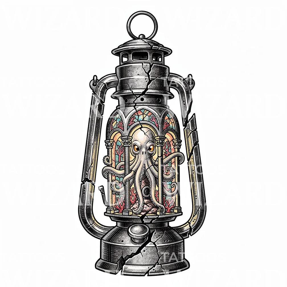 Octopus Lantern Tattoo Design
