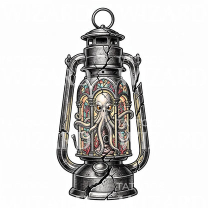 Octopus Lantern Tattoo Design