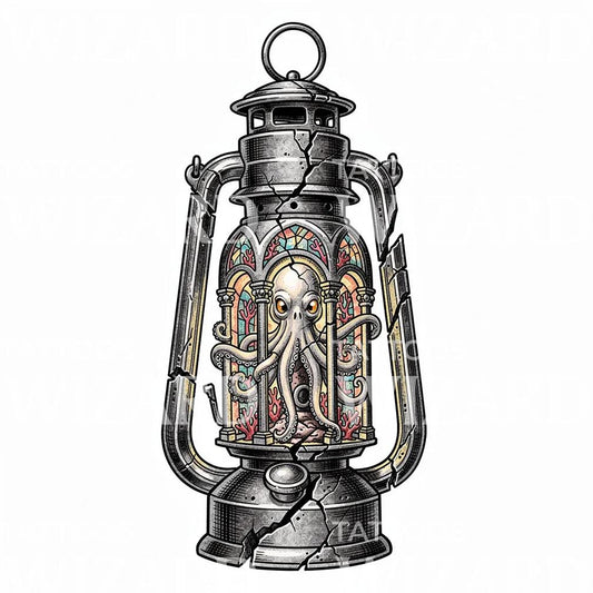Octopus Lantern Tattoo Design