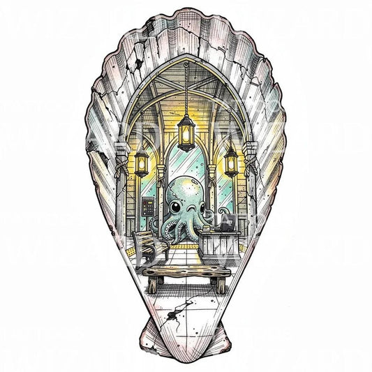 Octopus Station Oyster Tattoo Illustration