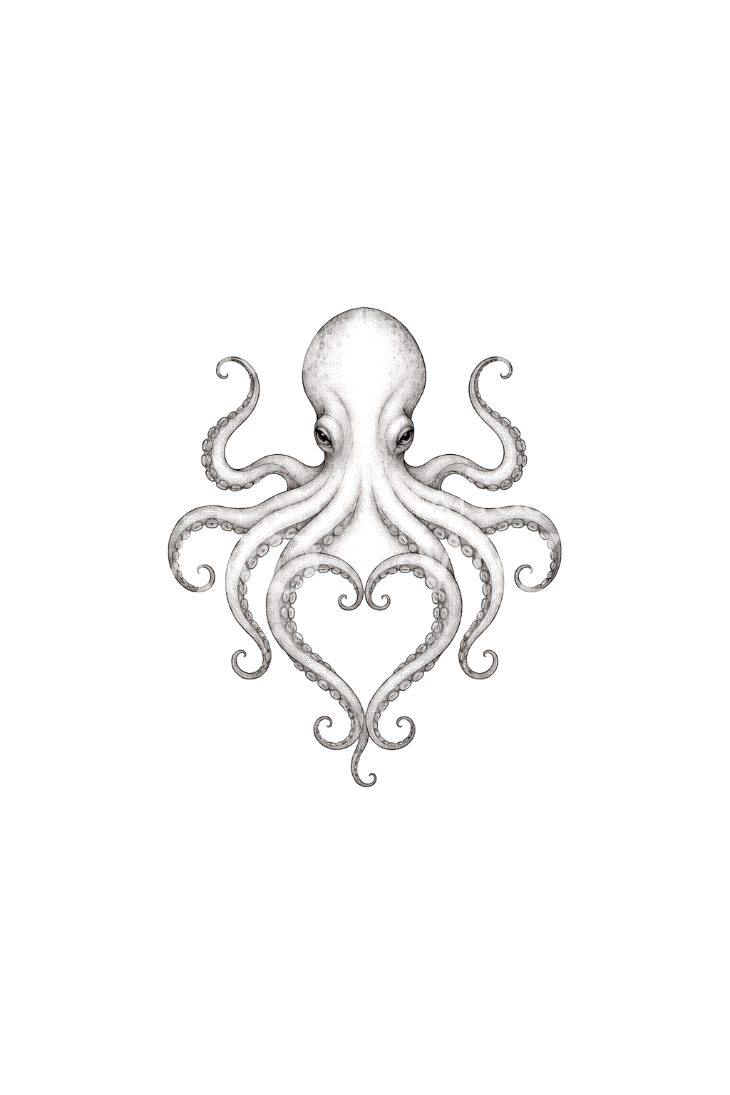 Octopus Tentacles Forming Heart Fine Line Tattoo