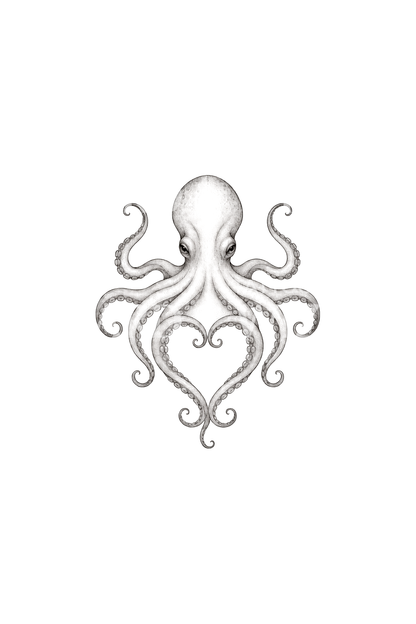 Octopus Tentacles Forming Heart Fine Line Tattoo