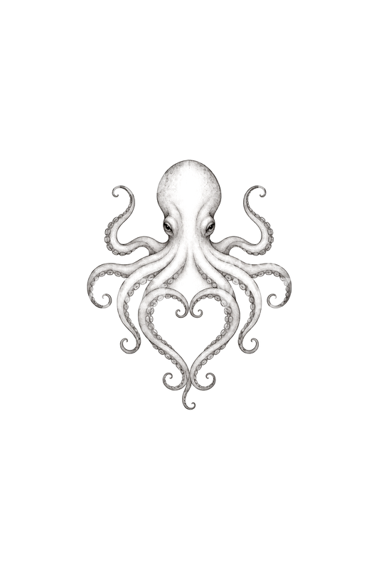 Oktopus-Tentakelherz als Fine-Line-Tattoo