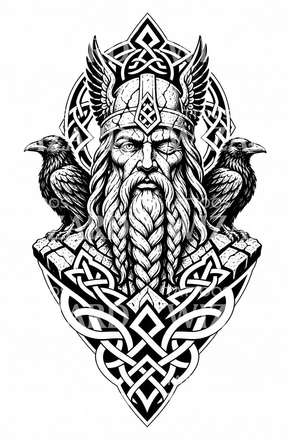 Odin en raven tattoo-ontwerp