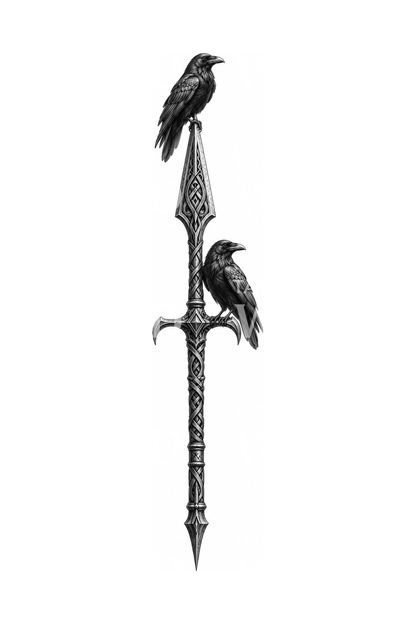 Odin's Spear Gungnir with Ravens Tattoo Design
