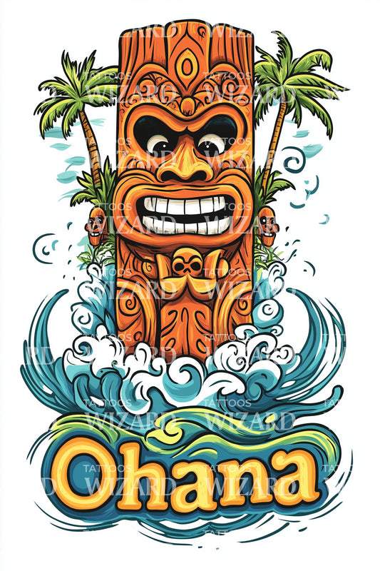 Ohana Tiki Totem Tattoo Idea