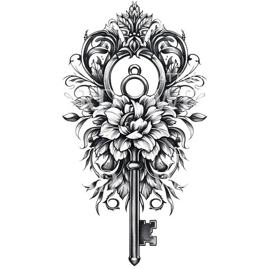 Old Baroque Key Tattoo Design