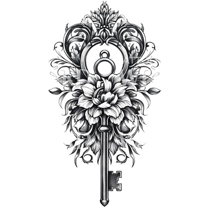 Old Baroque Key Tattoo Design