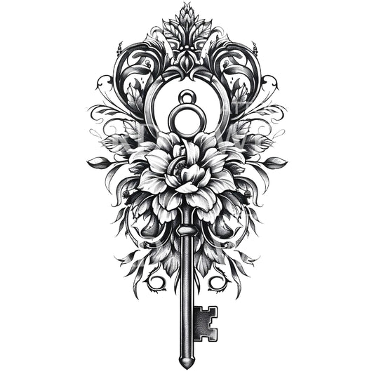 Conception de tatouage de clé baroque ancienne