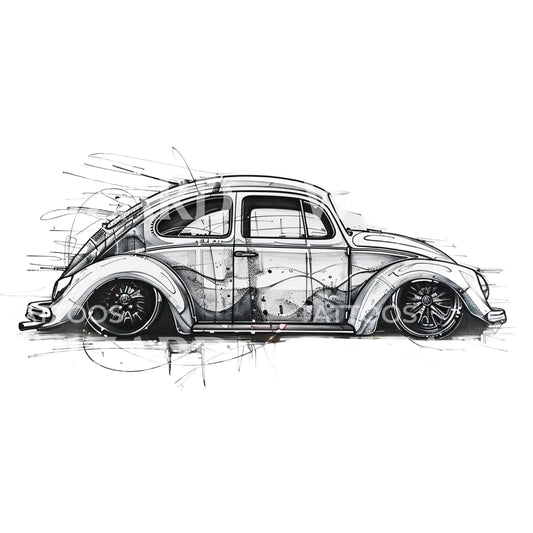 Old Car Sketch Tattoo Design