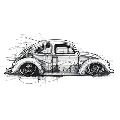 Old Car Sketch Tattoo Design