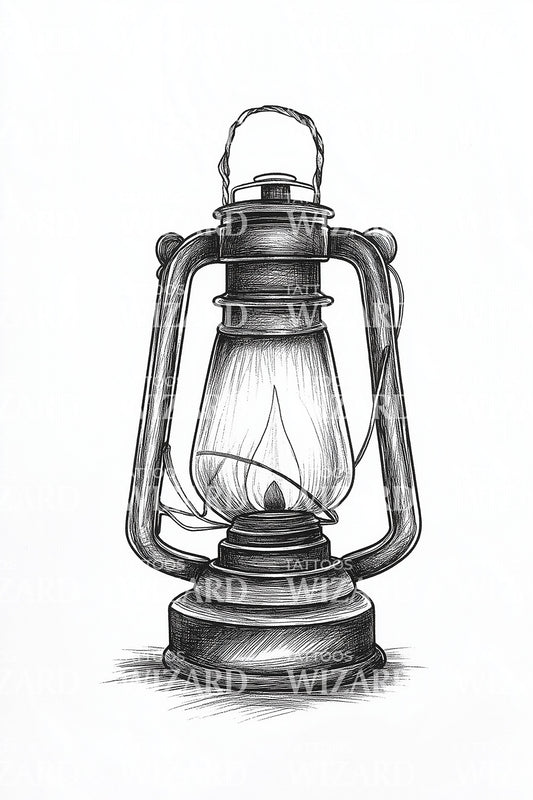 Old Oil Lantern Tattoo Illustration