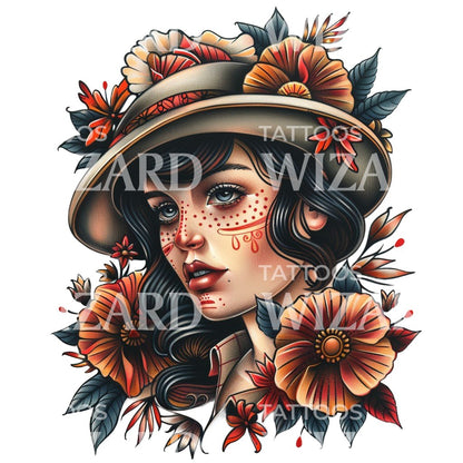 Old School 1940's Woman Tattoo Design