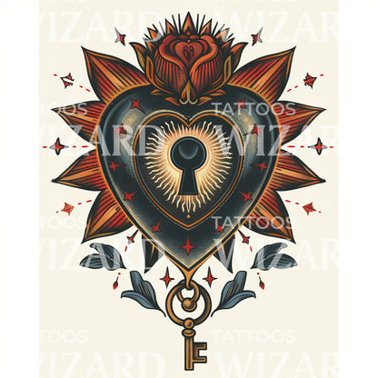 Old School Heart and Keyhole Tattoo Design