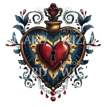 Old School Heart Keyhole Tattoo Design