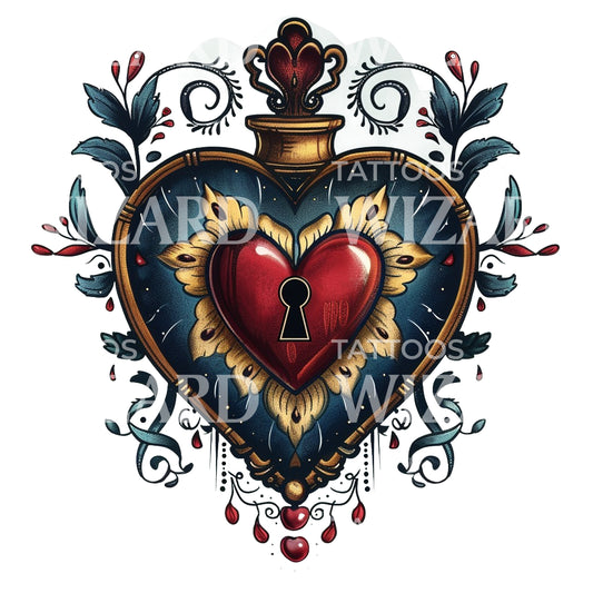 Old School Heart Keyhole Tattoo Design